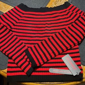 Red and black off the shoulder top